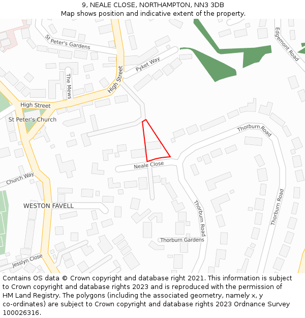 9, NEALE CLOSE, NORTHAMPTON, NN3 3DB: Location map and indicative extent of plot