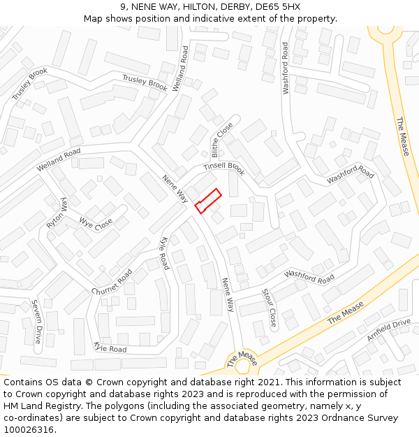 9, NENE WAY, HILTON, DERBY, DE65 5HX: Location map and indicative extent of plot