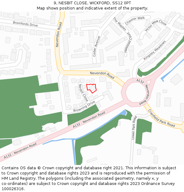 9, NESBIT CLOSE, WICKFORD, SS12 0PT: Location map and indicative extent of plot