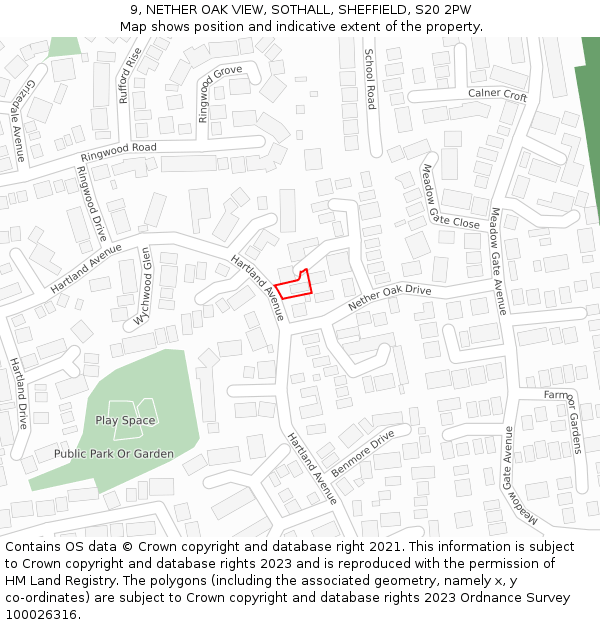 9, NETHER OAK VIEW, SOTHALL, SHEFFIELD, S20 2PW: Location map and indicative extent of plot