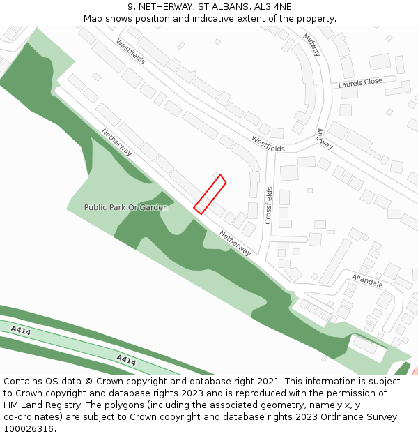 9, NETHERWAY, ST ALBANS, AL3 4NE: Location map and indicative extent of plot