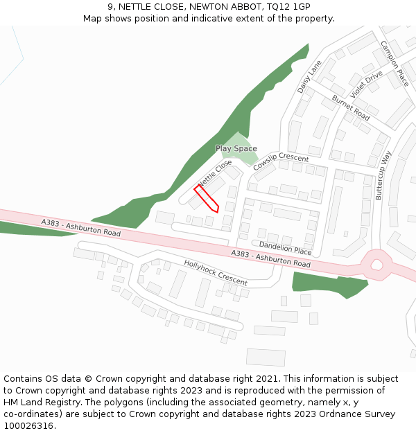 9, NETTLE CLOSE, NEWTON ABBOT, TQ12 1GP: Location map and indicative extent of plot