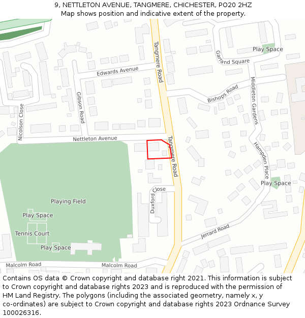 9, NETTLETON AVENUE, TANGMERE, CHICHESTER, PO20 2HZ: Location map and indicative extent of plot