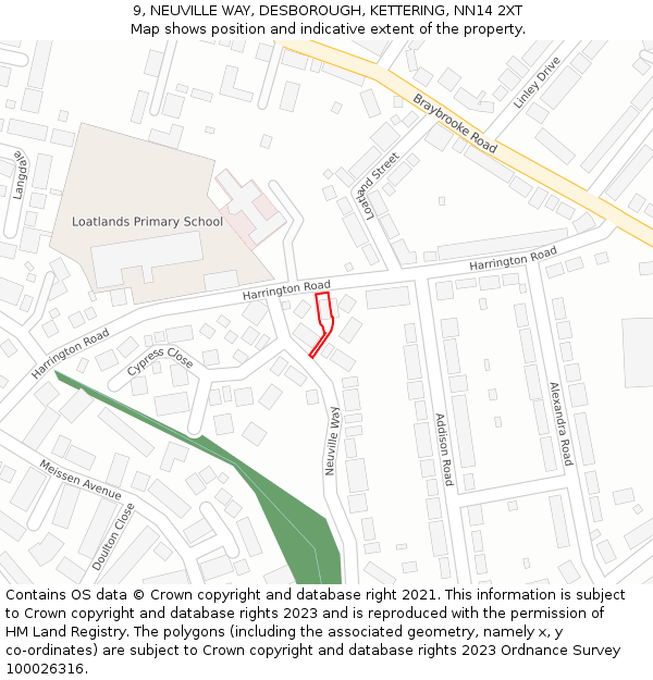 9, NEUVILLE WAY, DESBOROUGH, KETTERING, NN14 2XT: Location map and indicative extent of plot