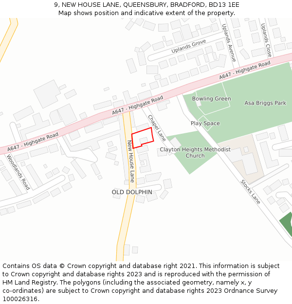 9, NEW HOUSE LANE, QUEENSBURY, BRADFORD, BD13 1EE: Location map and indicative extent of plot