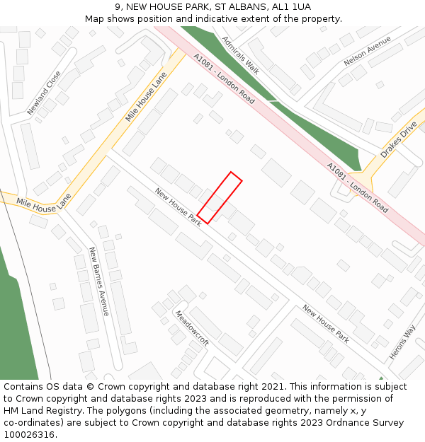 9, NEW HOUSE PARK, ST ALBANS, AL1 1UA: Location map and indicative extent of plot