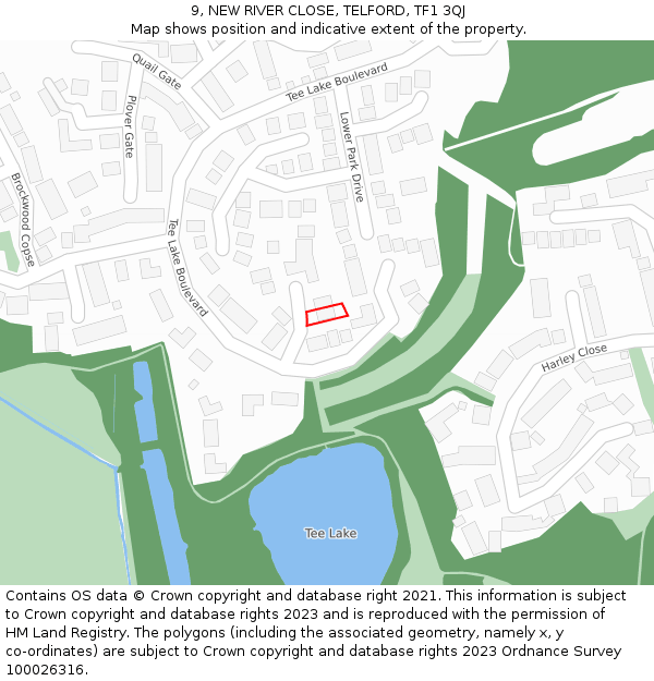 9, NEW RIVER CLOSE, TELFORD, TF1 3QJ: Location map and indicative extent of plot