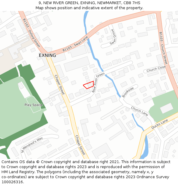 9, NEW RIVER GREEN, EXNING, NEWMARKET, CB8 7HS: Location map and indicative extent of plot