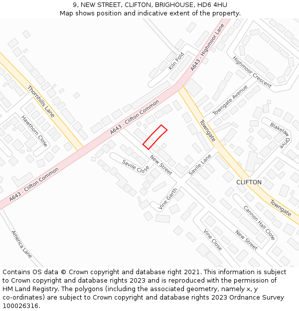 9, NEW STREET, CLIFTON, BRIGHOUSE, HD6 4HU: Location map and indicative extent of plot