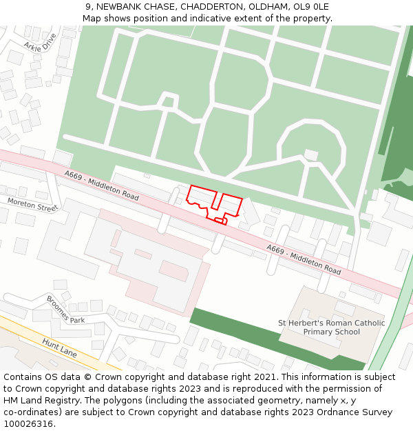 9, NEWBANK CHASE, CHADDERTON, OLDHAM, OL9 0LE: Location map and indicative extent of plot
