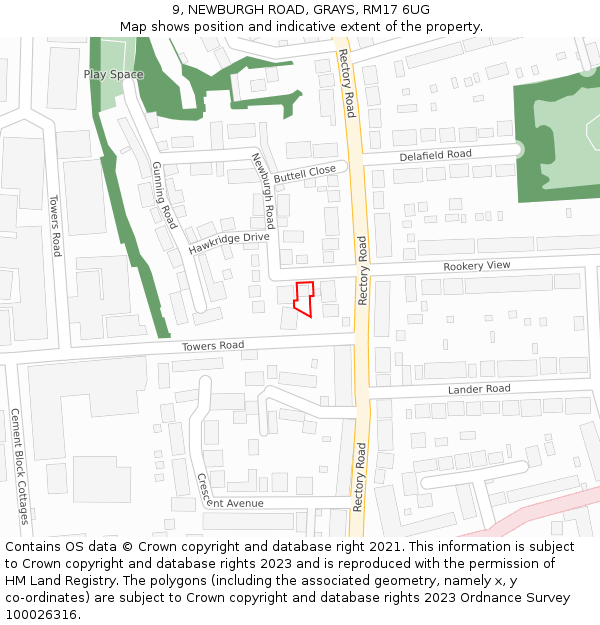 9, NEWBURGH ROAD, GRAYS, RM17 6UG: Location map and indicative extent of plot