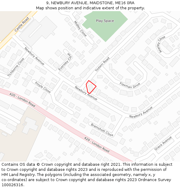 9, NEWBURY AVENUE, MAIDSTONE, ME16 0RA: Location map and indicative extent of plot