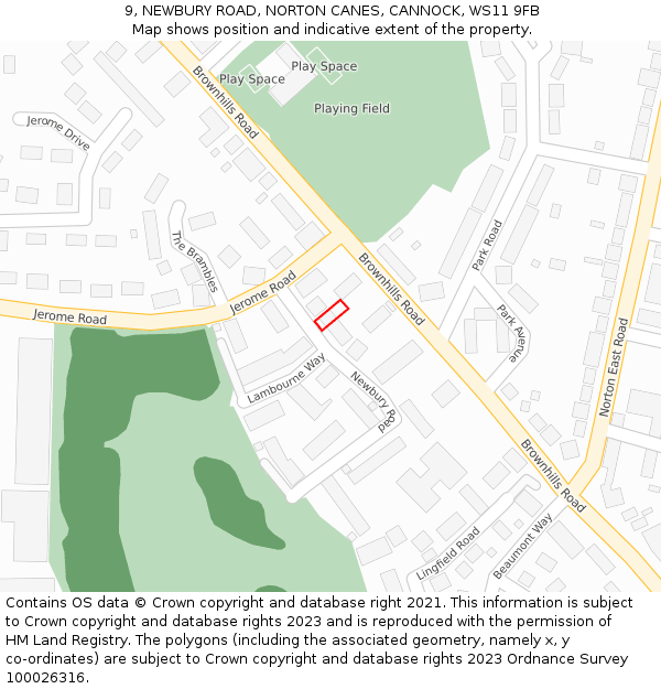 9, NEWBURY ROAD, NORTON CANES, CANNOCK, WS11 9FB: Location map and indicative extent of plot