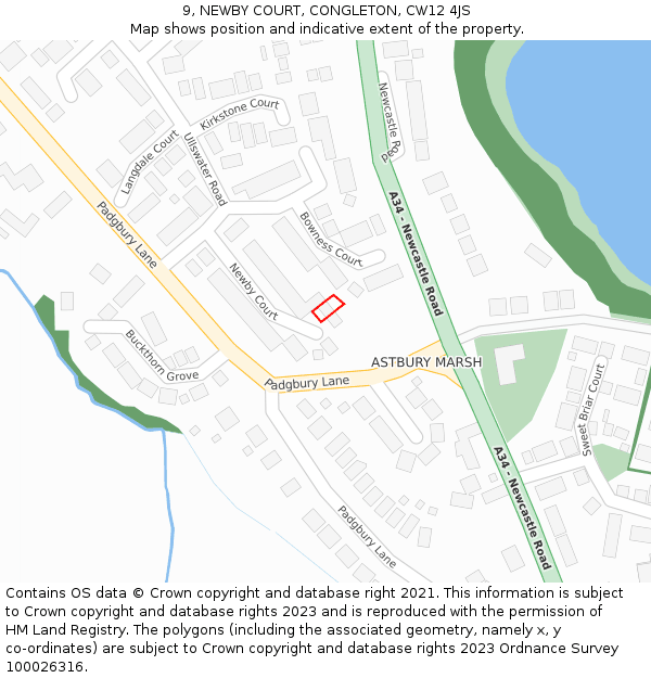 9, NEWBY COURT, CONGLETON, CW12 4JS: Location map and indicative extent of plot