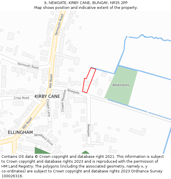 9, NEWGATE, KIRBY CANE, BUNGAY, NR35 2PP: Location map and indicative extent of plot