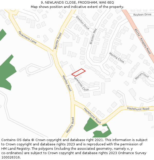 9, NEWLANDS CLOSE, FRODSHAM, WA6 6EQ: Location map and indicative extent of plot