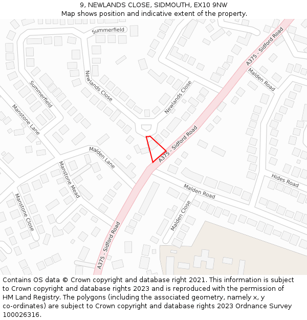 9, NEWLANDS CLOSE, SIDMOUTH, EX10 9NW: Location map and indicative extent of plot