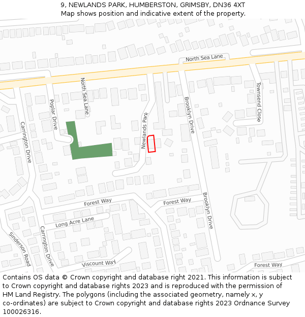 9, NEWLANDS PARK, HUMBERSTON, GRIMSBY, DN36 4XT: Location map and indicative extent of plot