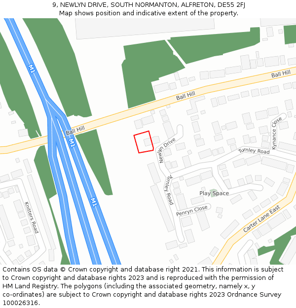 9, NEWLYN DRIVE, SOUTH NORMANTON, ALFRETON, DE55 2FJ: Location map and indicative extent of plot