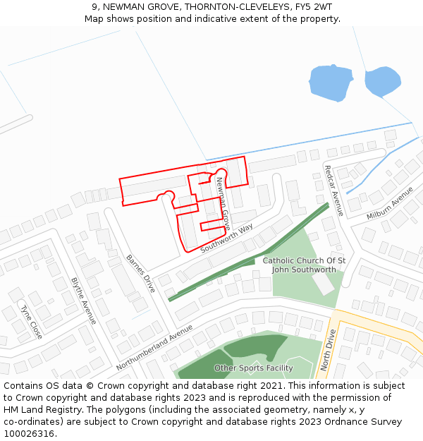 9, NEWMAN GROVE, THORNTON-CLEVELEYS, FY5 2WT: Location map and indicative extent of plot