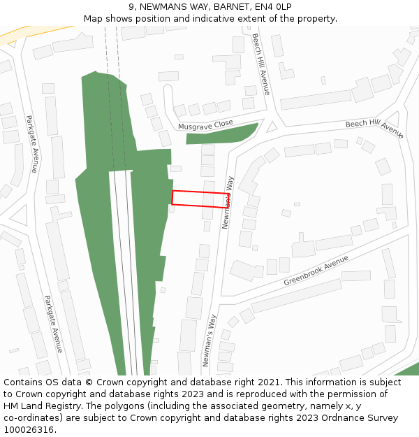 9, NEWMANS WAY, BARNET, EN4 0LP: Location map and indicative extent of plot