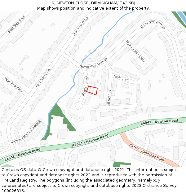 9, NEWTON CLOSE, BIRMINGHAM, B43 6DJ: Location map and indicative extent of plot