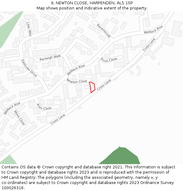 9, NEWTON CLOSE, HARPENDEN, AL5 1SP: Location map and indicative extent of plot