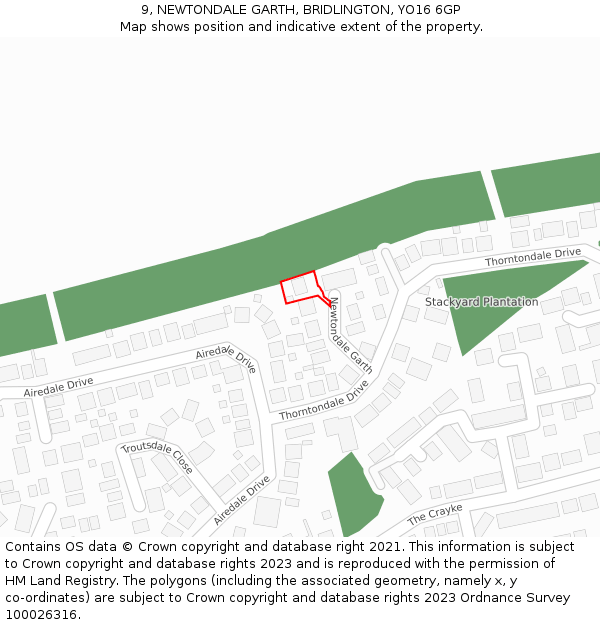 9, NEWTONDALE GARTH, BRIDLINGTON, YO16 6GP: Location map and indicative extent of plot