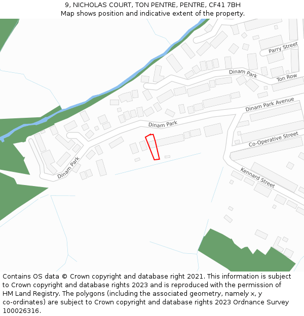 9, NICHOLAS COURT, TON PENTRE, PENTRE, CF41 7BH: Location map and indicative extent of plot