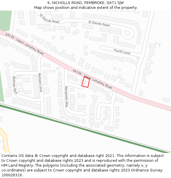 9, NICHOLLS ROAD, PEMBROKE, SA71 5JW: Location map and indicative extent of plot