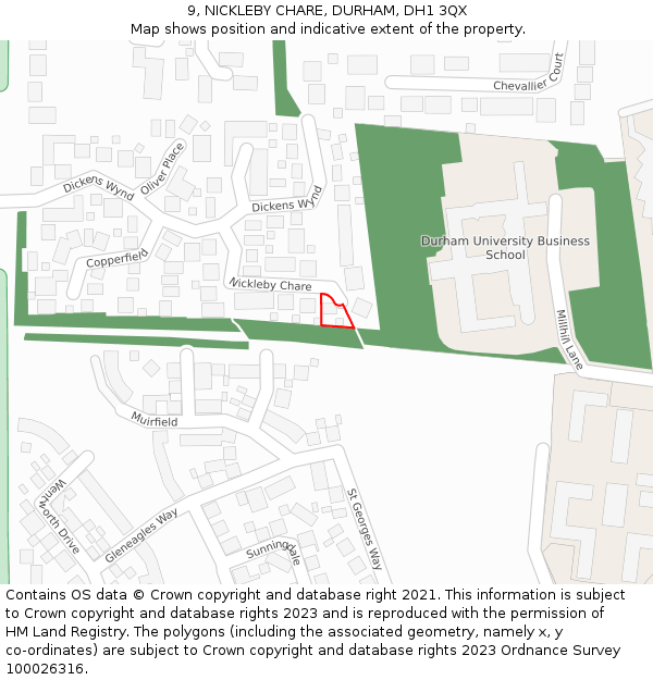 9, NICKLEBY CHARE, DURHAM, DH1 3QX: Location map and indicative extent of plot