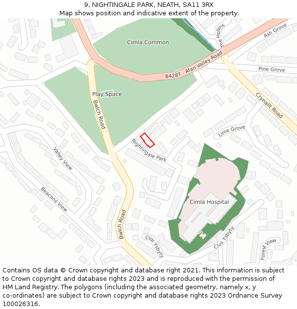 9, NIGHTINGALE PARK, NEATH, SA11 3RX: Location map and indicative extent of plot