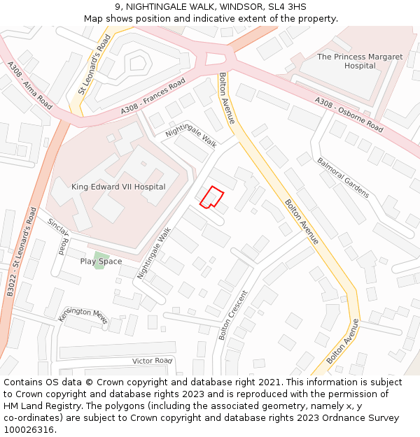 9, NIGHTINGALE WALK, WINDSOR, SL4 3HS: Location map and indicative extent of plot