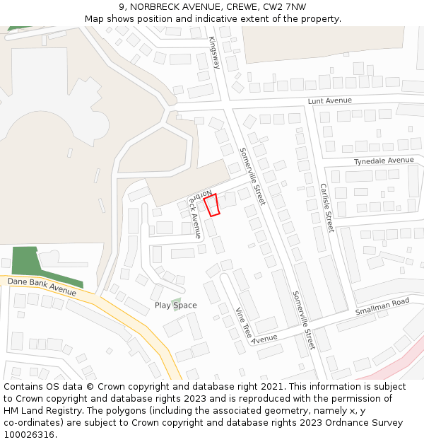 9, NORBRECK AVENUE, CREWE, CW2 7NW: Location map and indicative extent of plot