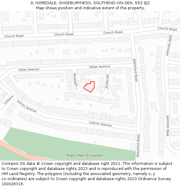 9, NOREDALE, SHOEBURYNESS, SOUTHEND-ON-SEA, SS3 9JZ: Location map and indicative extent of plot