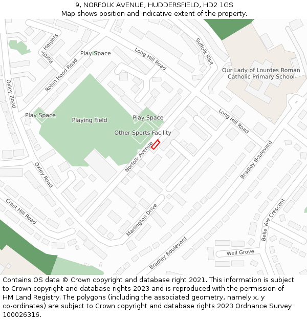 9, NORFOLK AVENUE, HUDDERSFIELD, HD2 1GS: Location map and indicative extent of plot