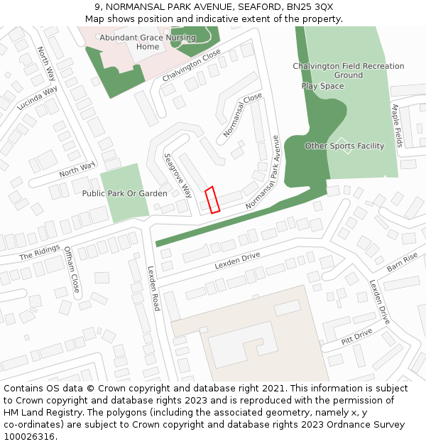 9, NORMANSAL PARK AVENUE, SEAFORD, BN25 3QX: Location map and indicative extent of plot