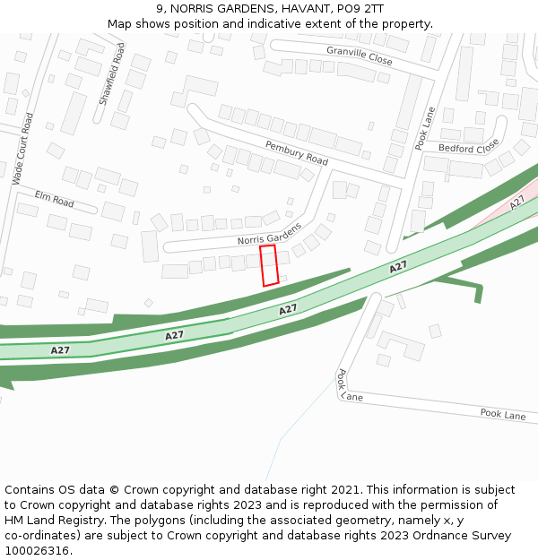 9, NORRIS GARDENS, HAVANT, PO9 2TT: Location map and indicative extent of plot