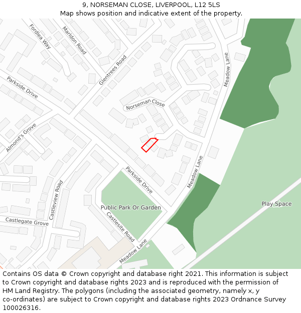 9, NORSEMAN CLOSE, LIVERPOOL, L12 5LS: Location map and indicative extent of plot