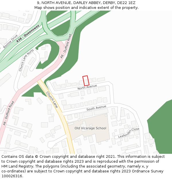 9, NORTH AVENUE, DARLEY ABBEY, DERBY, DE22 1EZ: Location map and indicative extent of plot