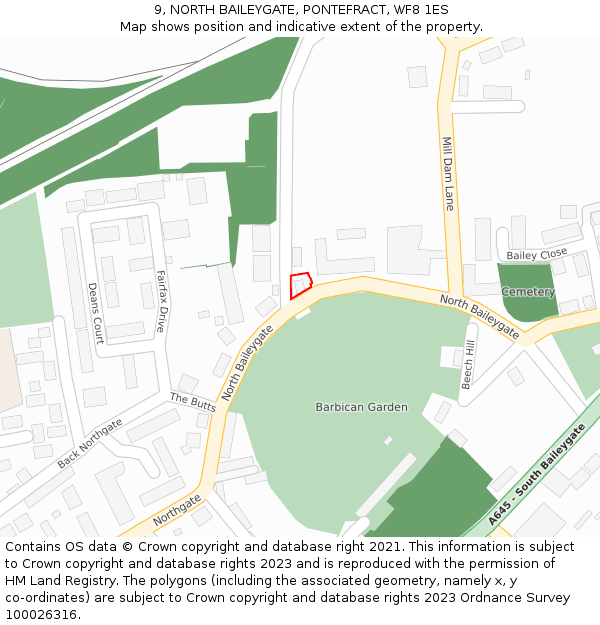 9, NORTH BAILEYGATE, PONTEFRACT, WF8 1ES: Location map and indicative extent of plot