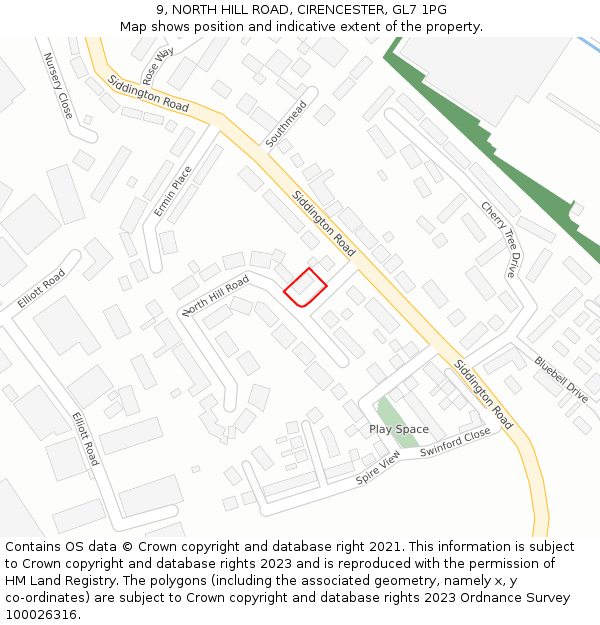 9, NORTH HILL ROAD, CIRENCESTER, GL7 1PG: Location map and indicative extent of plot