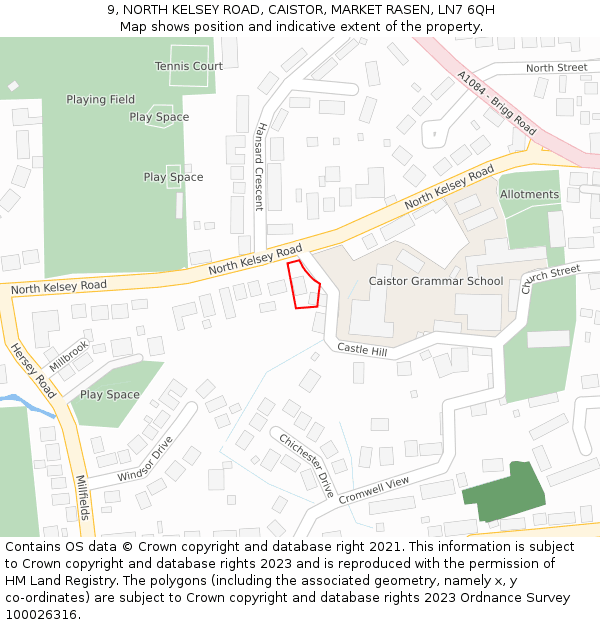 9, NORTH KELSEY ROAD, CAISTOR, MARKET RASEN, LN7 6QH: Location map and indicative extent of plot