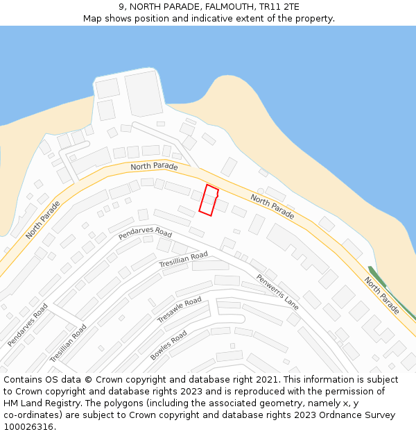 9, NORTH PARADE, FALMOUTH, TR11 2TE: Location map and indicative extent of plot