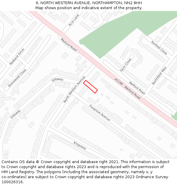 9, NORTH WESTERN AVENUE, NORTHAMPTON, NN2 8HH: Location map and indicative extent of plot