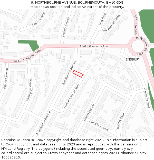 9, NORTHBOURNE AVENUE, BOURNEMOUTH, BH10 6DG: Location map and indicative extent of plot