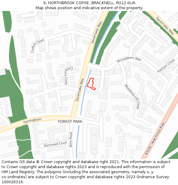 9, NORTHBROOK COPSE, BRACKNELL, RG12 0UA: Location map and indicative extent of plot