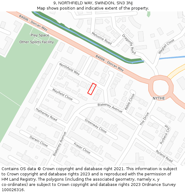 9, NORTHFIELD WAY, SWINDON, SN3 3NJ: Location map and indicative extent of plot