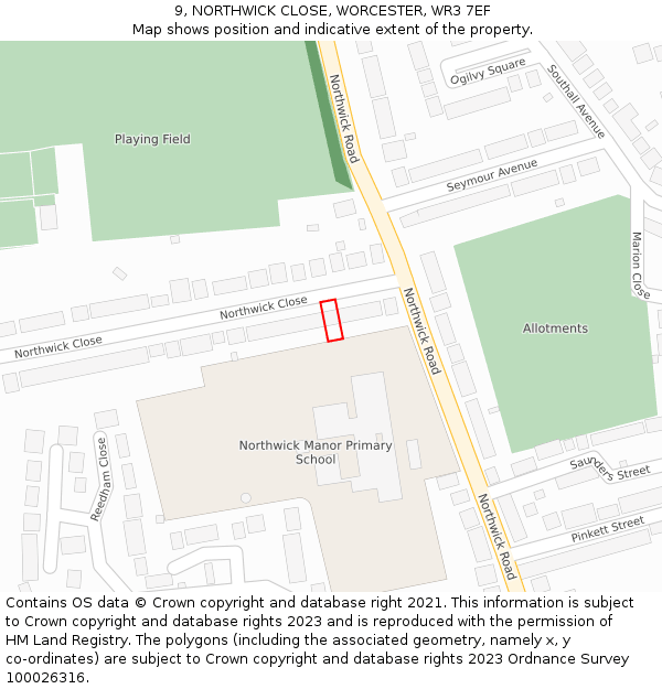 9, NORTHWICK CLOSE, WORCESTER, WR3 7EF: Location map and indicative extent of plot