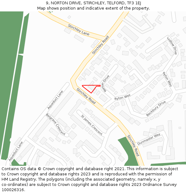 9, NORTON DRIVE, STIRCHLEY, TELFORD, TF3 1EJ: Location map and indicative extent of plot